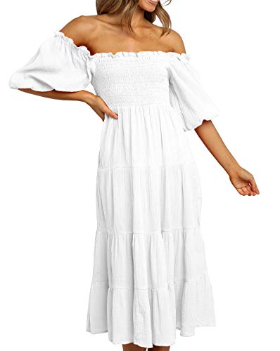 R.Vivimos Women's Cotton Off-Shoulder A-Line Midi Dresses - color: White, size: X-Large