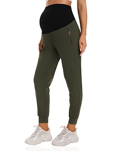 Foucome Women's Maternity Joggers Quick Dry Pregnancy Scrub Pants - color: Green, size: Medium