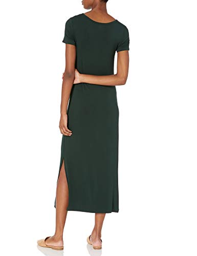Amazon Essentials Women's Jersey Standard-Fit Short-Sleeve Crewneck Side Slit Maxi Dress - color: Deep Green, size: Medium