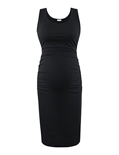 Peauty B Shape Side Ruch Maternity Tank Dress Bodycon Midi Dress - color: Black, size: X-Large