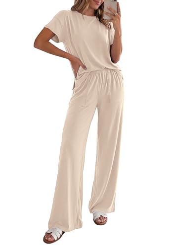PRETTYGARDEN Women's Summer 2 Piece Matching Lounge Sets - color: Beige, size: Medium