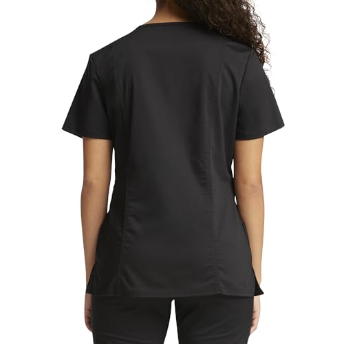 Cherokee Scrubs Top for Women Mock Wrap with 3 Pockets, Soft, 2-Way Stretch & Durable Fabric - WW610 - color: Black, size: 5X-Large Plus