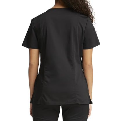 Cherokee Scrubs Top for Women Mock Wrap with 3 Pockets, Soft, 2-Way Stretch & Durable Fabric - WW610 - color: Black, size: 5X-Large Plus