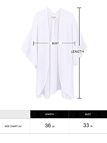 Moss Rose Women's Beach Kimono Coverup Sheer Chiffon Open Front Cover Ups - color: White