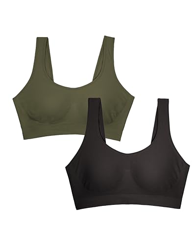 Fruit of The Loom Women's 2-Pack Full Coverage Wireless Bra w/ Built In Pads - All Day Comfort - color: Olive Night/Black Hue, size: 3X-Large