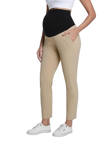 Foucome Womens Maternity Pants Over Belly Pregnancy Golf Pants - color: Khaki, size: Small