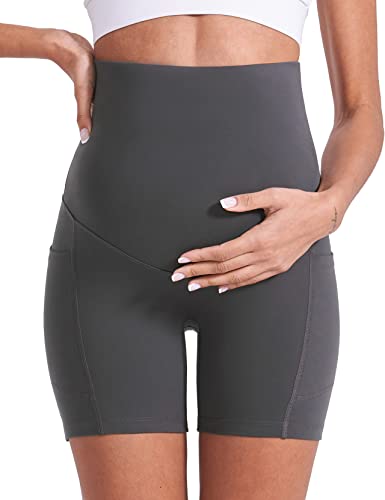Enerful Maternity Biker Shorts with Pockets 8"/5" - color: Black+blue+grey+navy 5", size: XX-Large