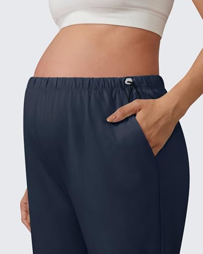 G4Free Chillwhisp Maternity Pants Lightweight with Adjustable Waisted Pregnancy Wide Leg Trousers Summer - color: Dark Navy, size: Medium