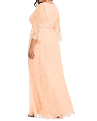Plus Size Wedding Dresses Boho Lace Formal Bohemian Fall Long Dress - color: Pink, size: 20 Plus