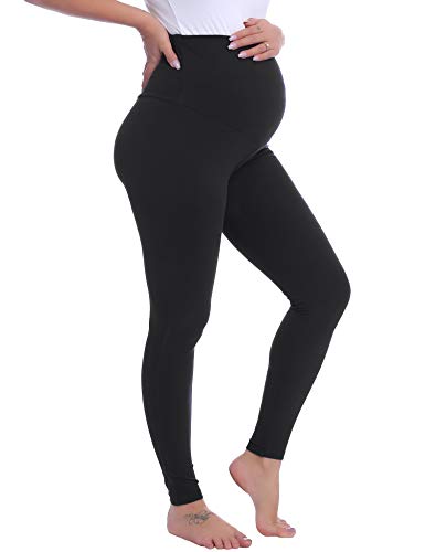 Joyaria Cotton Maternity Leggings Over-the-Belly,Maternity Clothes - color: Black, size: Medium
