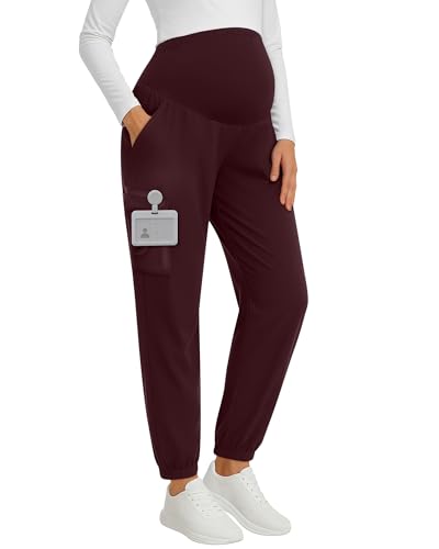 Women's Maternity Scrub Pants Pregnancy Scrub - color: Burgundy, size: Small