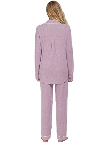Ekouaer Women's Pajamas Long Sleeve Loungewear Casual Button Down Pjs - color: Pink, size: Small