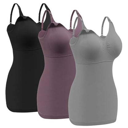 Angelhood Nursing Tank Tops Maternity Cami with Built in Bra - color: Black/Gray/Coupled Pink, size: Medium