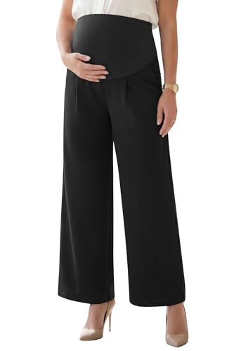 OUGES Women's Wide Leg Summer Business Casual Maternity Pants with Pockets - color: Black, size: Medium