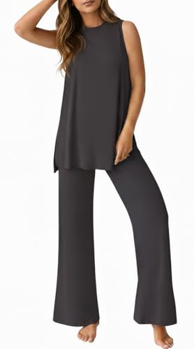 PrinStory Womens Pajamas Sets Sleeveless Pjs Set S-4XL - color: Dark Gray, size: Small
