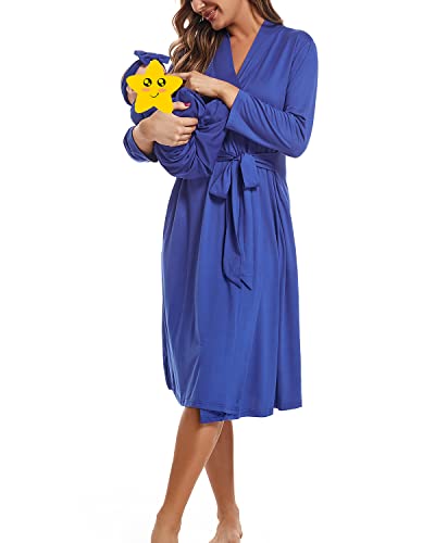 SUFEINI Maternity Robe with Matching Swaddle Blanket Set, Maternity Mommy Bathrobe Postpartum Robe Labor Gown - color: Aosa F08, size: X-Large