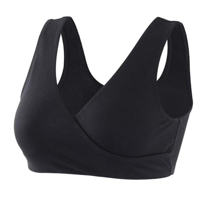 Women's Cotton Wireless Sleep Bra for Nursing and Maternity - color: Black+grey+red, size: Large