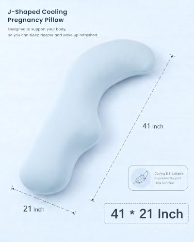 YZ HOME Cooling J Shaped Pregnancy Pillow, Removable Cover - color: J Shaped-blue