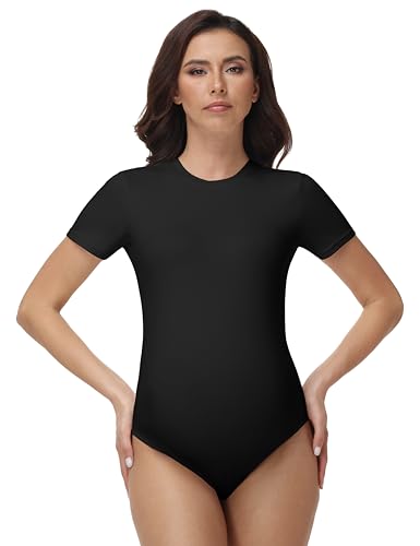 V VOCNI Maternity Bodysuit Short Sleeve Stretchy Basic Pregnancy T Shirt - color: Black, size: Medium