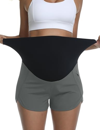 Women's Maternity Running Athletic Shorts - color: Grey, size: Large