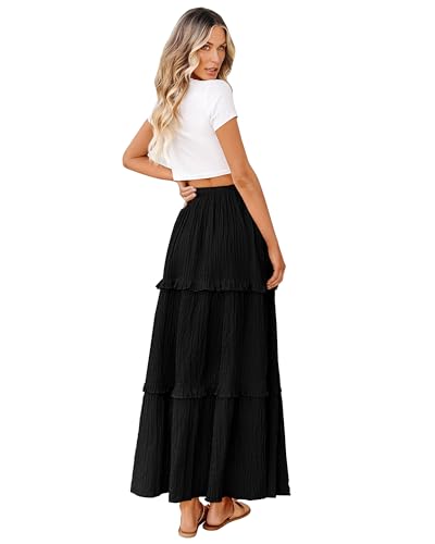 BTFBM Casual Solid Maxi Skirt Fall Clothes Flared A-Line Skirts for Women - color: Black, size: Small