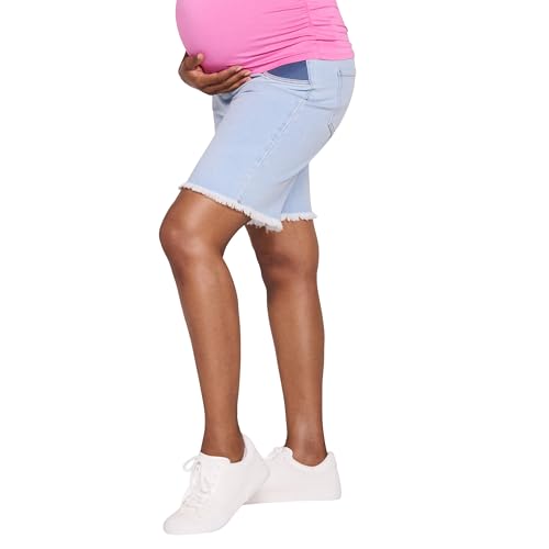 Motherhood Maternity Women's Under the Belly Denim Pregnancy Shorts with Side Elastic Panel Insets - color: Sara Light Wash, size: Small