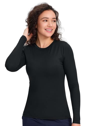 COZYFIT 3 Pack Underscrub Long Sleeve Women, Undershirts, High Crew Neck - color: Black, size: Large