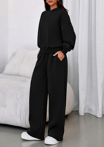 PRETTYGARDEN 2 Piece Lounge Sets for Women Matching Sweatsuits - color: Black, size: Medium