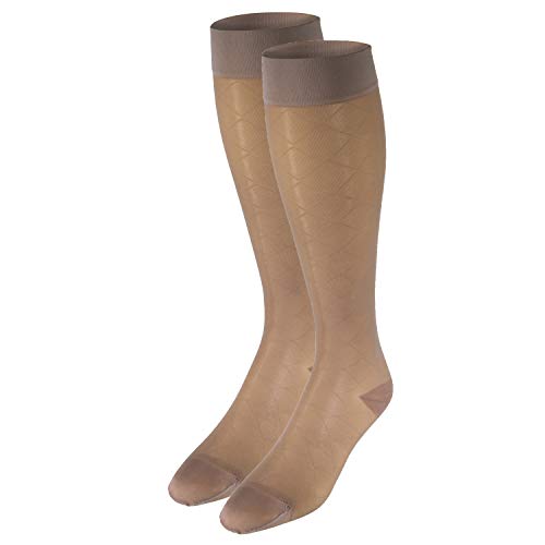 Truform Sheer Compression Stockings, 15-20 mmHg, Women's Knee High Length, Diamond Pattern, Nude, Medium - color: Nude, size: Medium (1 Pair), style: Diamond Pattern