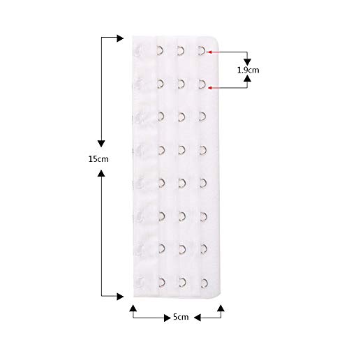 Bra Extender Ladies Bra Strap Extension 8 Hook 3 Rows Buckle Adjustable 2pcs - color: White, size: AA