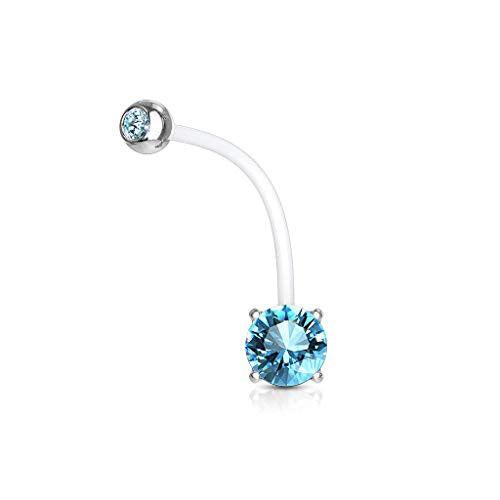 Pierced Owl - Double Jeweled Prong Set Round CZ Crystal Pregnancy Maternity Bioflex Belly Button Navel Ring - style: Aqua