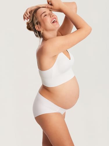 MOMANDA Ribbed Longline Nursing Bras - color: Iceland White, size: X-Small