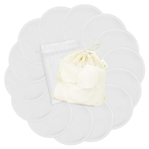 wegreeco Nursing Breast Pads (14 Pack) + Laundry Bag & Travel Storage Bag, 4.7 inch Option - Washable & Reusable Breastfeeding Nursing Pads (White, Plain Shape) - color: White, Plain Shape, size: Large