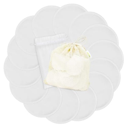 wegreeco Nursing Breast Pads (14 Pack) + Laundry Bag & Travel Storage Bag, 4.7 inch Option - Washable & Reusable Breastfeeding Nursing Pads (White, Plain Shape) - color: White, Plain Shape, size: Large