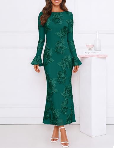 MEROKEETY Women's Floral Wedding Guest Cocktail Maxi Dress - color: Green, size: Small