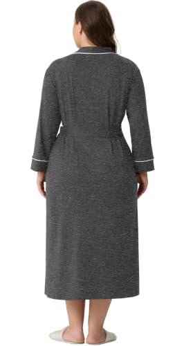 OLRIK Womens Plus Size Robe Long Knit Bathrobe V Neck Loungewear - color: Dark Gray, size: 2X