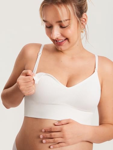 MOMANDA Ribbed Longline Nursing Bras - color: Iceland White, size: X-Large