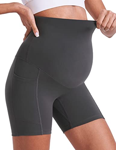 Enerful Maternity Biker Shorts with Pockets 8"/5" - color: Black+blue+grey+navy 5", size: Large