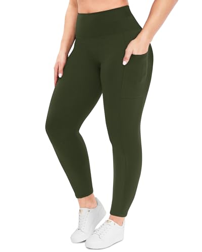 Plus Size Leggings for Women - High Waisted Black Tummy Control Super Soft - color: A-7#army Green, size: Large-X-Large