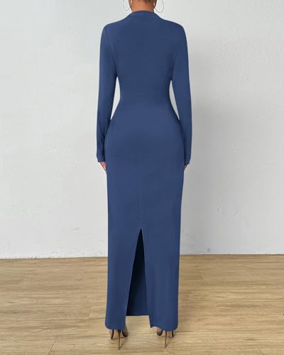 BTFBM Maxi Long Sleeve Dresses for Women Wedding Guest - color: Dark Grey Blue, size: Small
