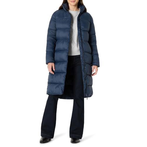 Amazon Essentials Women's Lightweight Full-Zip Water-Resistant Long Cocoon Puffer Winter Coat, Stand Collar, Insulated - color: Navy, size: Medium