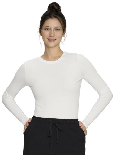 Underscrub Long Sleeve Women High Crew Neck Comfort Tee, Scrub Undershirt - color: White, size: X-Large