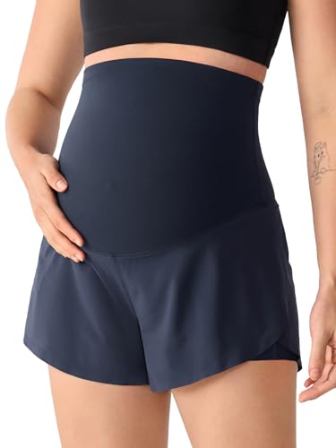 MOMANDA Athletic Maternity Dolphin Shorts 3" - color: Twilight Blue, size: Medium