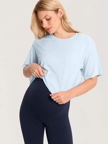 MOMANDA Cotton Modal Cropped Maternity Tops - color: Ice, size: X-Small