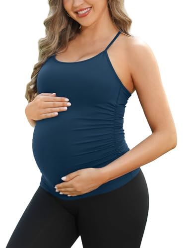 ATTRACO Women's Maternity Tank Tops with Built in Bra Pregnancy Tank - color: Navy, size: Medium