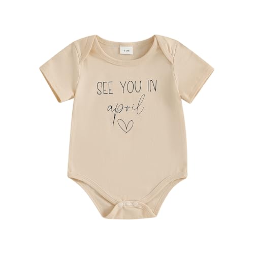 Yccutest Surprise Pregnancy Announcement Baby Onesie Newborn Infant Reveal Ideas Baby Announcement Bodysuit Unisex 0-3 Months - color: Apricot April, size: 0-3 Months
