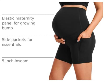 CRZ YOGA Maternity Biker Shorts Pockets 5" - color: Black, size: Small