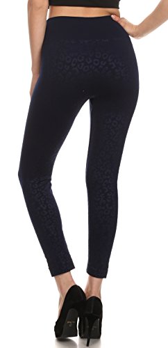 Sakkas Women's Patterned Soft Fleece Lined High Waist Leggings - color: Navy, size: One Size