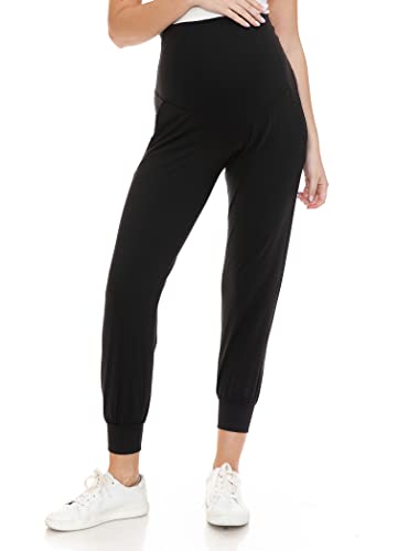 Leggings Depot Maternity Pants for Women Over The Belly Pregnancy Joggers Casual Lounge Pants - color: Black, size: Medium