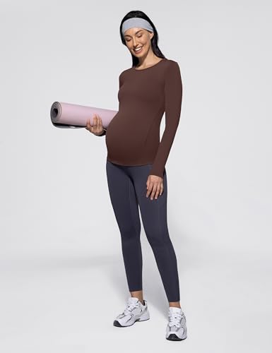 POSHDIVAH Maternity Crew Neck T Shirts for Women - color: Brown, size: Medium